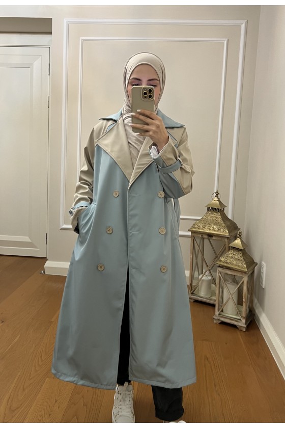 4406 - Tesettür Trençkot Mavi̇-I2 4406 - Tesettür Trençkot Mavi̇-I2