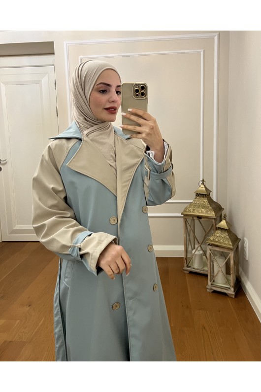 4406 - Tesettür Trençkot Mavi̇-I2 4406 - Tesettür Trençkot Mavi̇-I2