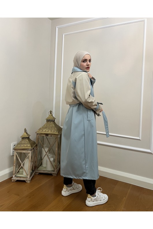 4406 - Tesettür Trençkot Mavi̇-I2 4406 - Tesettür Trençkot Mavi̇-I2