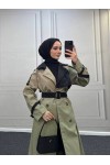 4407 - Çift Renk Tesettür Trençkot Haki̇-I5
