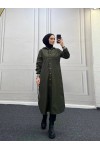 4435 - Kapüşon Detaylı Tesettür Trençkot Haki̇-H11