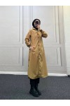 4435 - Kapüşon Detaylı Tesettür Trençkot Camel-H11