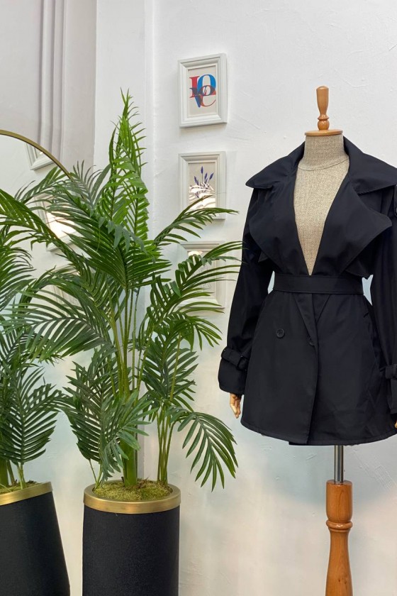 4451 - Düğmeli Tesettür Trençkot Si̇yah-K2