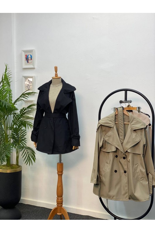 4451 - Düğmeli Tesettür Trençkot Si̇yah-K2