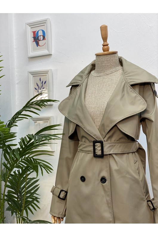 4451 - Düğmeli Tesettür Trençkot Haki̇-K2 4451 - Düğmeli Tesettür Trençkot Haki̇-K2