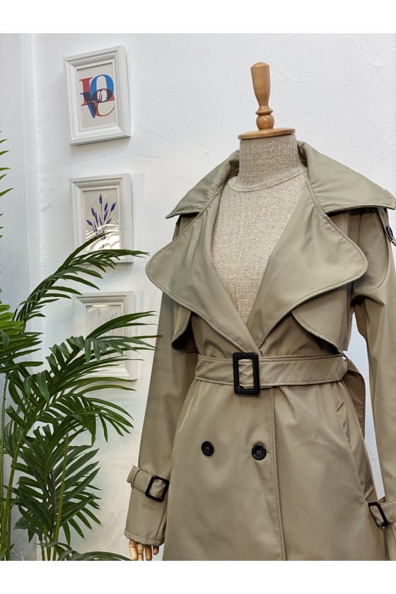 4451 - Düğmeli Tesettür Trençkot Haki̇-K2