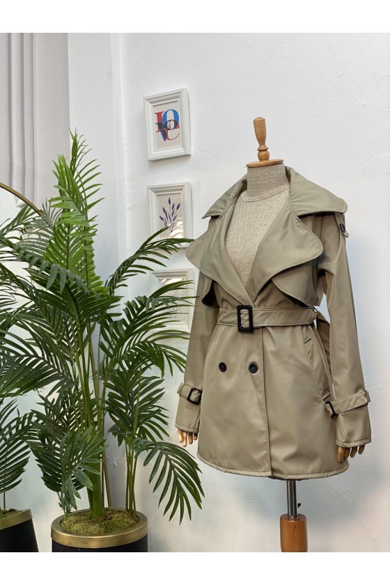 4451 - Düğmeli Tesettür Trençkot Haki̇-K2 4451 - Düğmeli Tesettür Trençkot Haki̇-K2