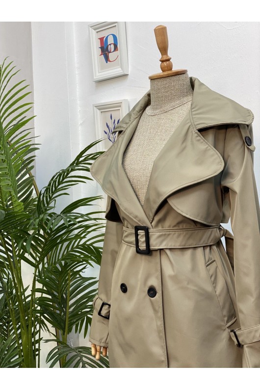 4451 - Düğmeli Tesettür Trençkot Haki̇-K2 4451 - Düğmeli Tesettür Trençkot Haki̇-K2