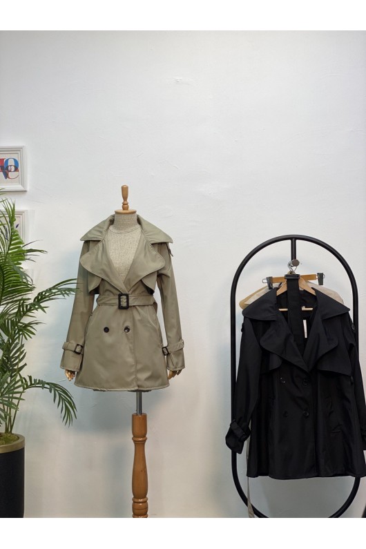 4451 - Düğmeli Tesettür Trençkot Haki̇-K2 4451 - Düğmeli Tesettür Trençkot Haki̇-K2