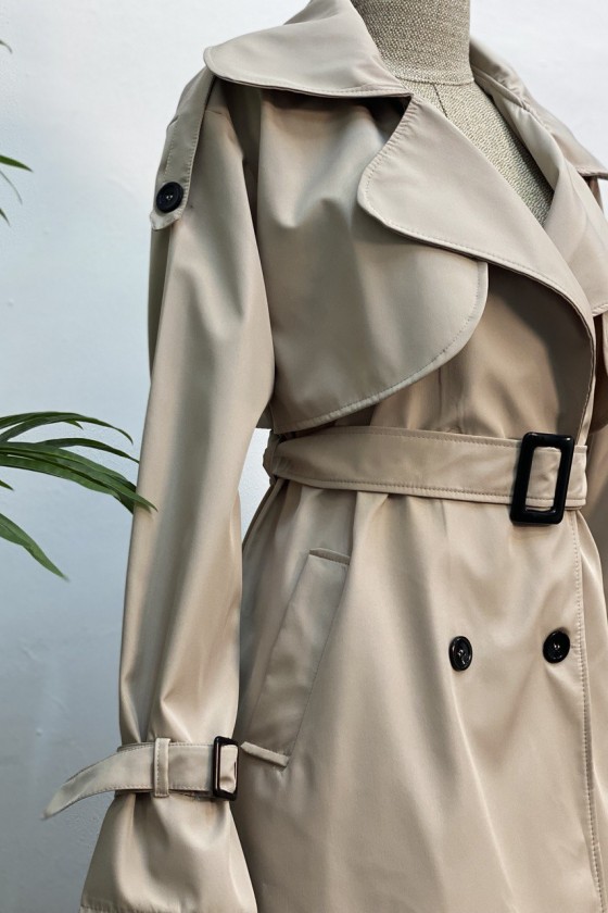 4451 - Düğmeli Tesettür Trençkot Bej-K1