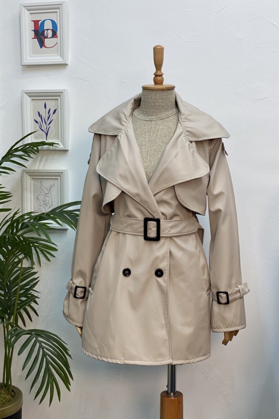 4451 - Düğmeli Tesettür Trençkot Bej-K1 4451 - Düğmeli Tesettür Trençkot Bej-K1