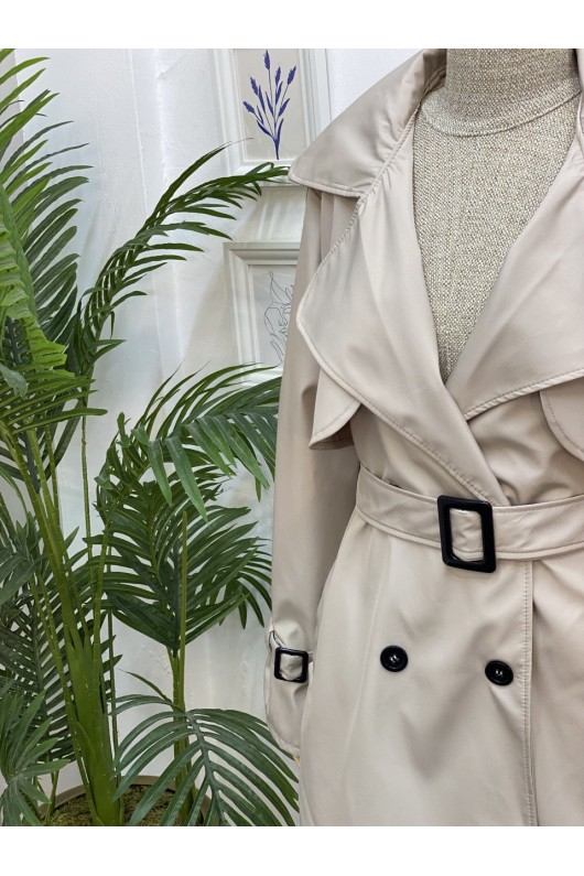 4451 - Düğmeli Tesettür Trençkot Bej-K2