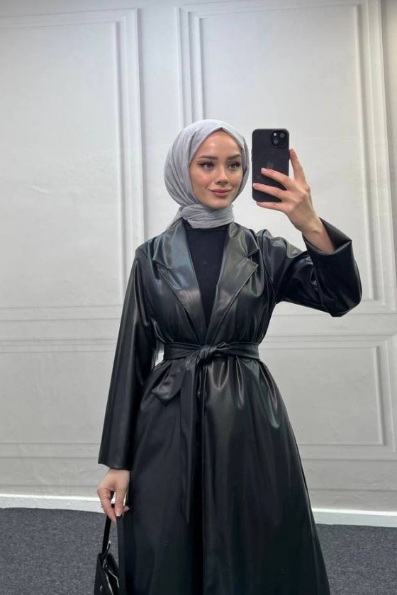 4461 - Deri Trençkot Si̇yah-I4