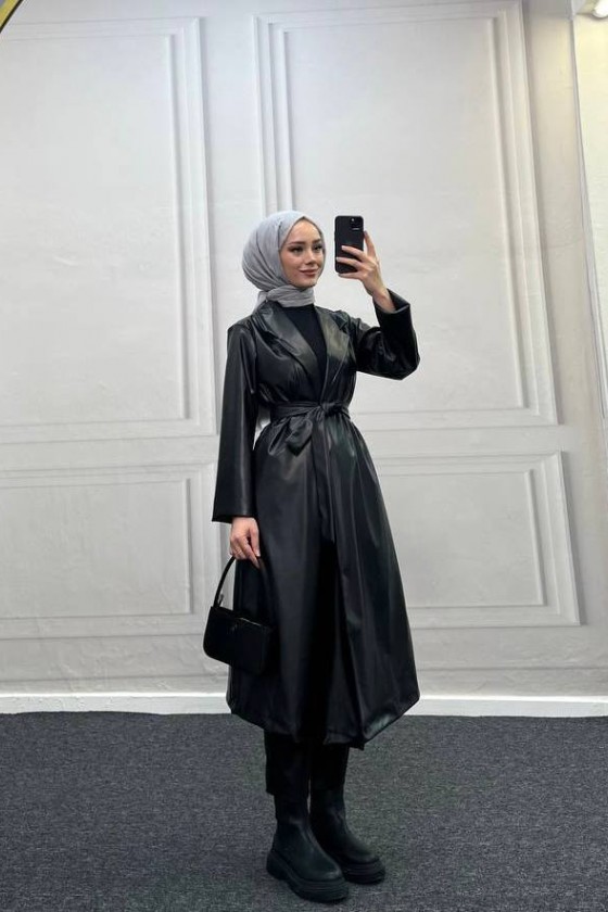 4461 - Deri Trençkot Si̇yah-I4