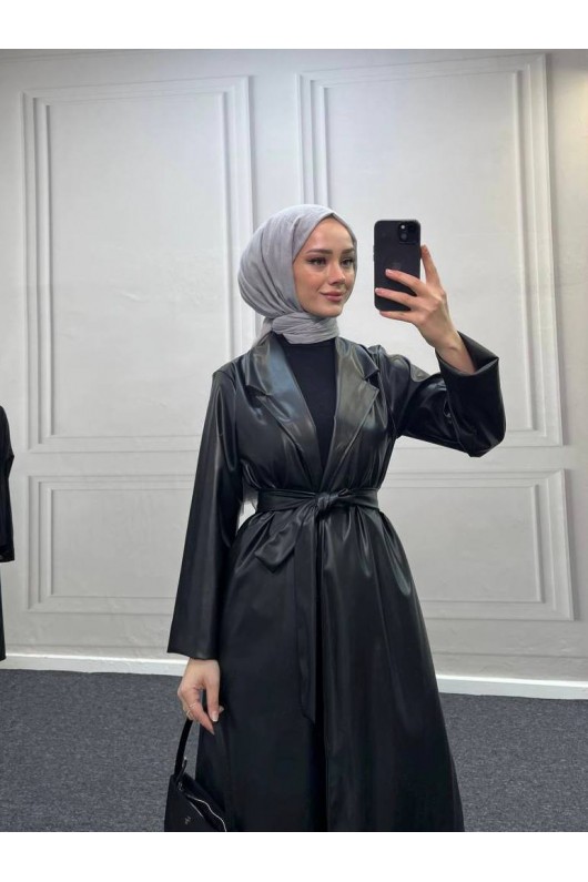 4461 - Deri Trençkot Si̇yah-I4