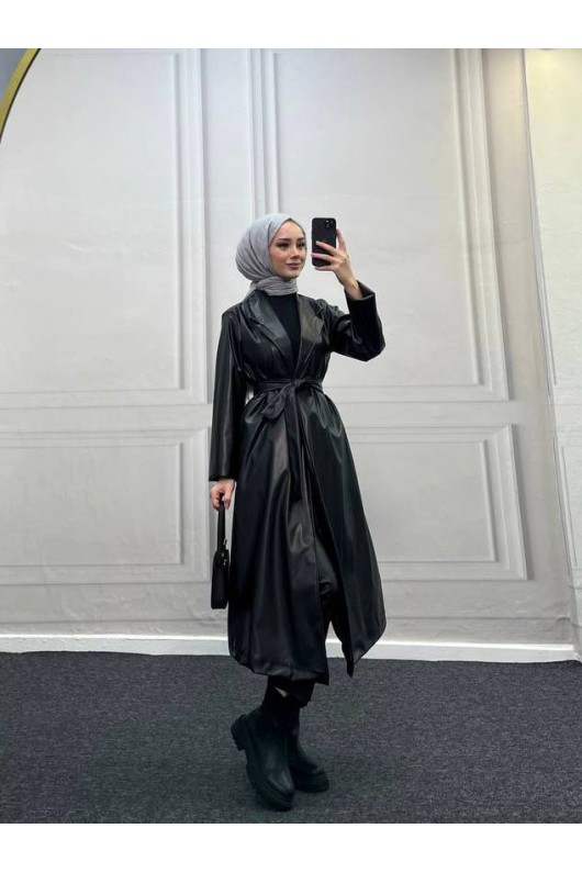 4461 - Deri Trençkot Si̇yah-I4