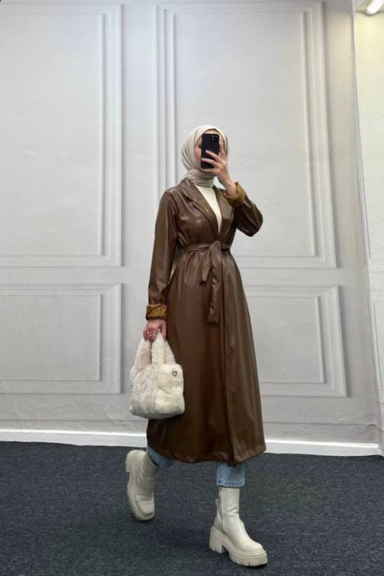 4461 - Deri Trençkot Kahverengi̇-I4