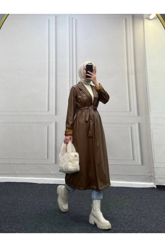 4461 - Deri Trençkot Kahverengi̇-I4