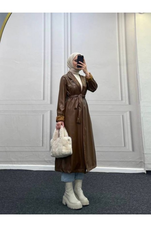 4461 - Deri Trençkot Kahverengi̇-I4 4461 - Deri Trençkot Kahverengi̇-I4