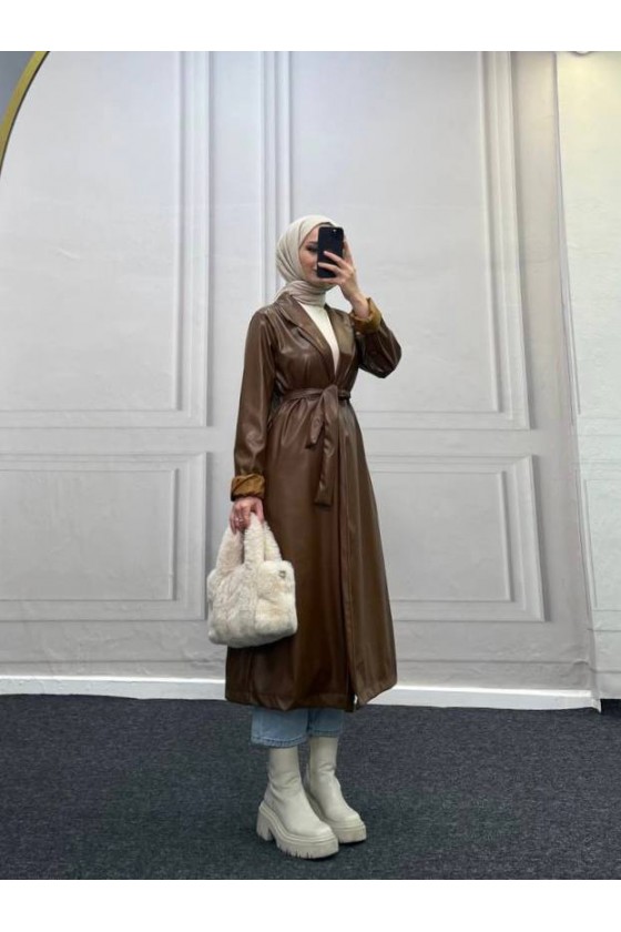 4461 - Deri Trençkot Kahverengi̇-I4 4461 - Deri Trençkot Kahverengi̇-I4