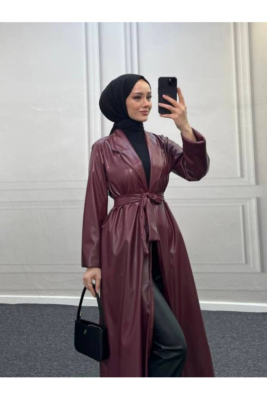 4461 - Deri Trençkot Bordo-I4