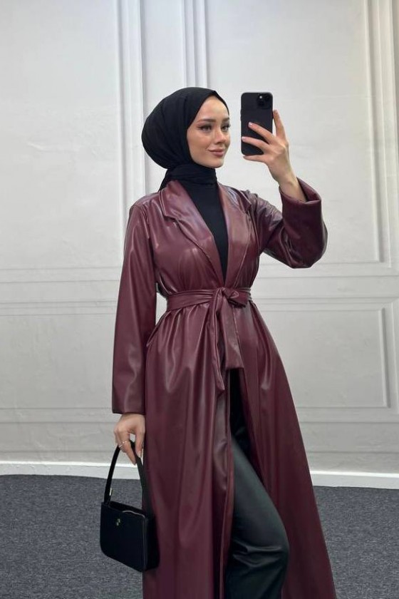 4461 - Deri Trençkot Bordo-I4