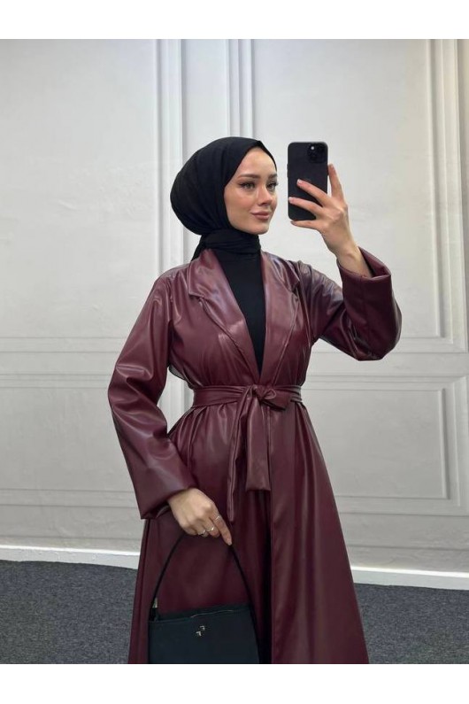 4461 - Deri Trençkot Bordo-I4