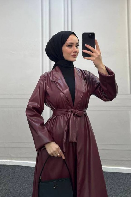 4461 - Deri Trençkot Bordo-I4