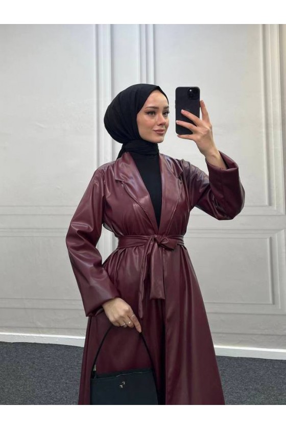 4461 - Deri Trençkot Bordo-I4