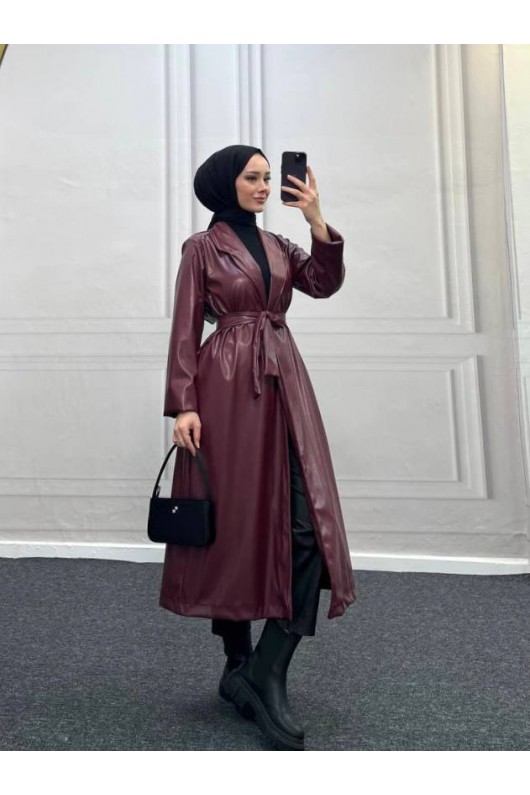 4461 - Deri Trençkot Bordo-I4