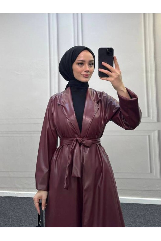 4461 - Deri Trençkot Bordo-I4