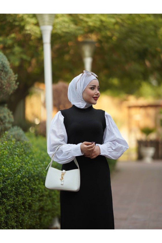 4437 - Kemerli Tesettür Elbise Si̇yah-H2 4437 - Kemerli Tesettür Elbise Si̇yah-H2