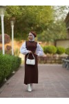 4437 - Kemerli Tesettür Elbise Kahverengi̇-H2