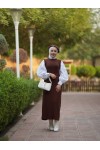 4437 - Kemerli Tesettür Elbise Kahverengi̇-H2
