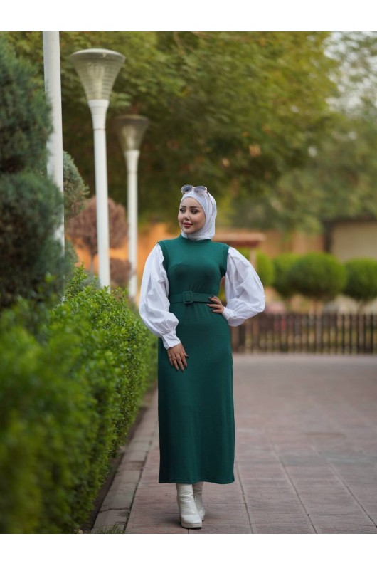 4437 - Kemerli Tesettür Elbise Yeşi̇l-H2 4437 - Kemerli Tesettür Elbise Yeşi̇l-H2