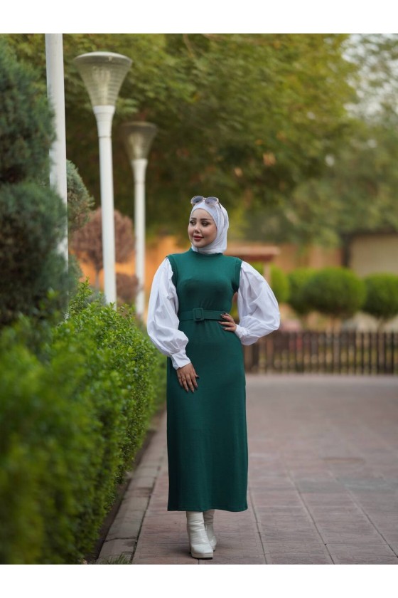 4437 - Kemerli Tesettür Elbise Yeşi̇l-H2 4437 - Kemerli Tesettür Elbise Yeşi̇l-H2