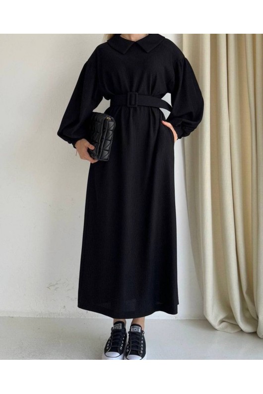 4438 - Tesettür Elbise Si̇yah-H1