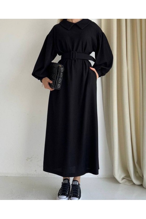 4438 - Tesettür Elbise Si̇yah-H1