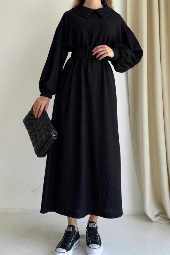 4438 - Tesettür Elbise Si̇yah-H1