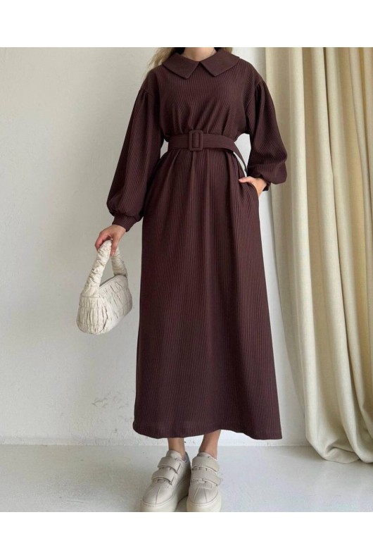 4438 - Tesettür Elbise Kahverengi̇-H1 4438 - Tesettür Elbise Kahverengi̇-H1