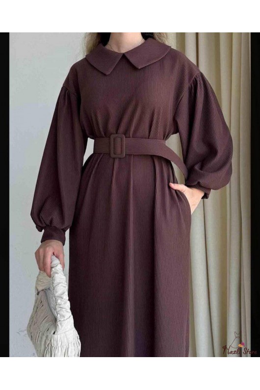 4438 - Tesettür Elbise Kahverengi̇-H1 4438 - Tesettür Elbise Kahverengi̇-H1