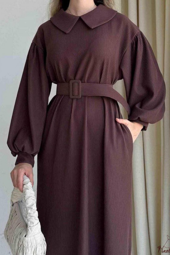 4438 - Tesettür Elbise Kahverengi̇-H1