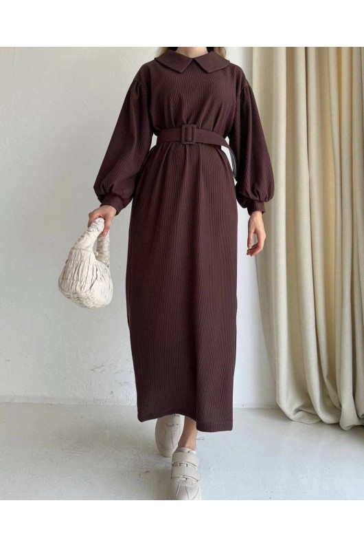 4438 - Tesettür Elbise Kahverengi̇-H1 4438 - Tesettür Elbise Kahverengi̇-H1