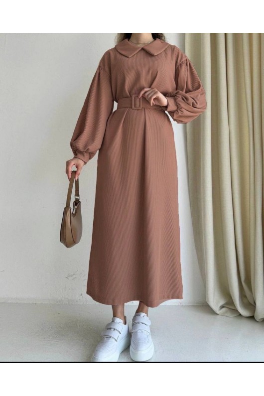 4438 - Tesettür Elbise Camel-H1