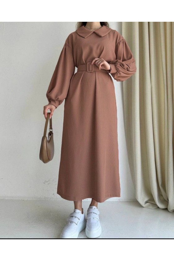 4438 - Tesettür Elbise Camel-H1