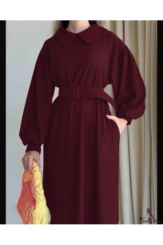 4438 - Tesettür Elbise Bordo-H1 4438 - Tesettür Elbise Bordo-H1