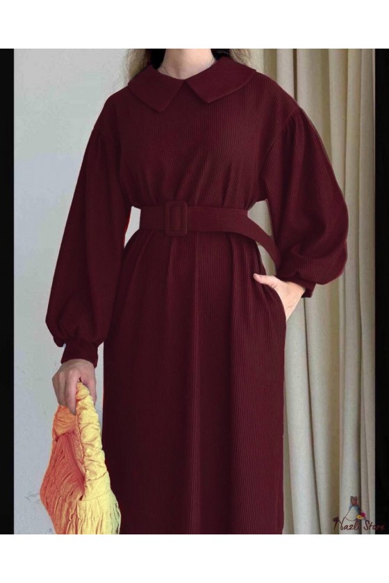 4438 - Tesettür Elbise Bordo-H1 4438 - Tesettür Elbise Bordo-H1