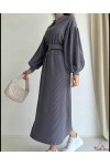 4438 - Tesettür Elbise Gri̇-H1