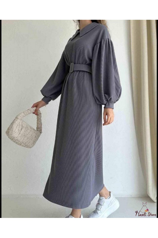 4438 - Tesettür Elbise Gri̇-H1