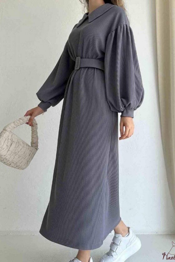 4438 - Tesettür Elbise Gri̇-H1